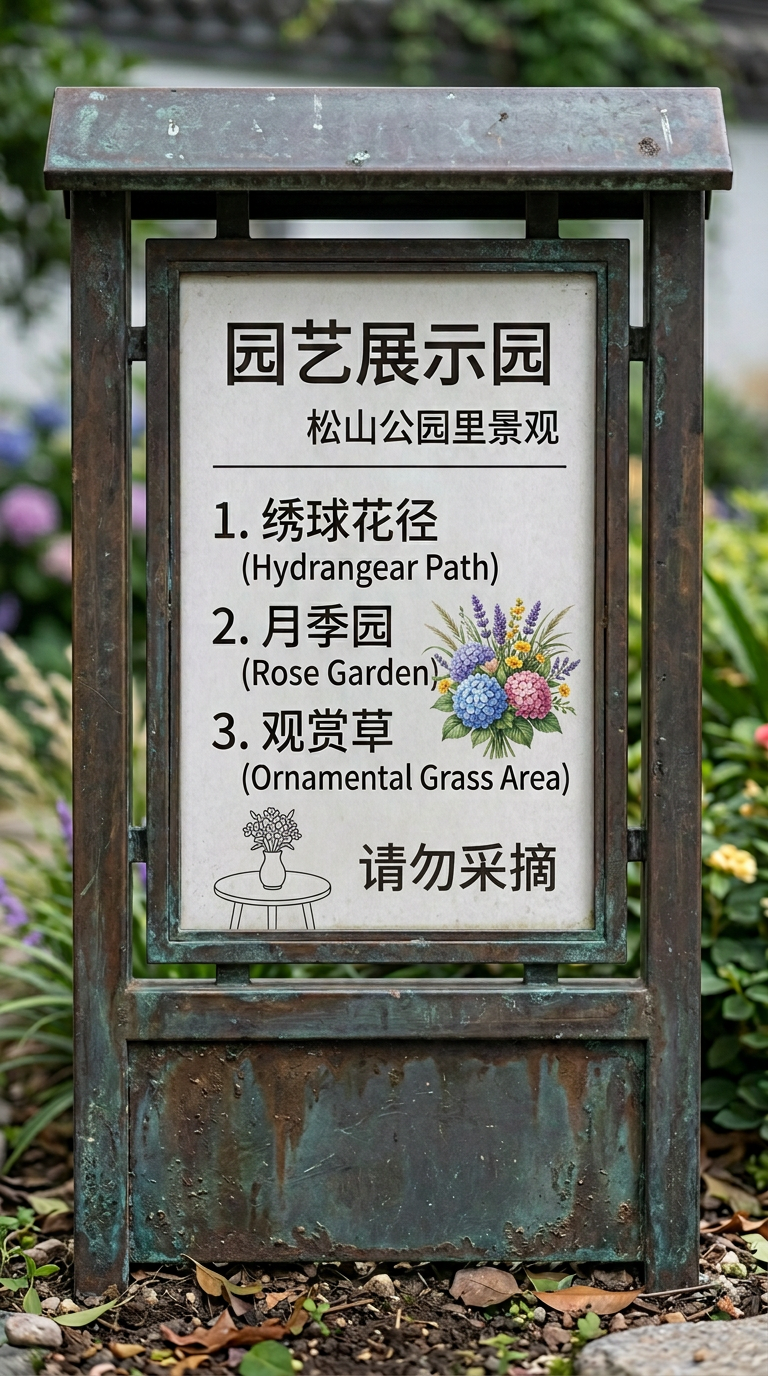 「园艺展示园」告示牌 · 特写